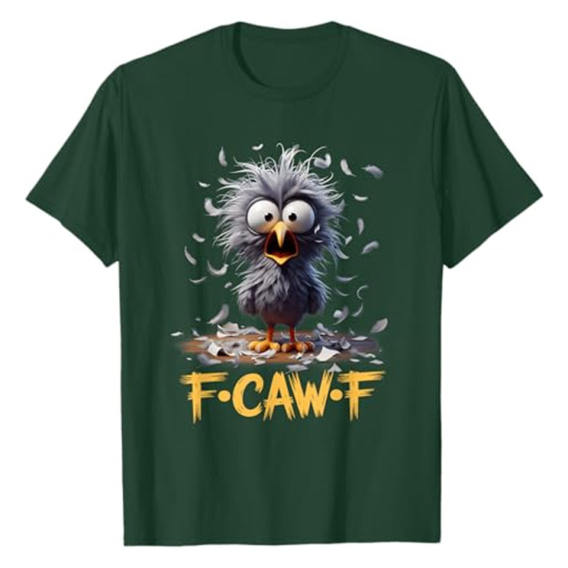 Round neck short-sleeved shirt with funny crow print