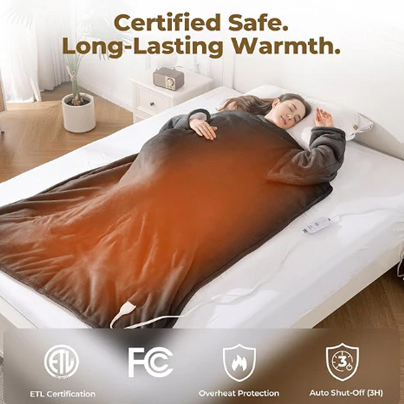 Wearable heated blanket with foot bag