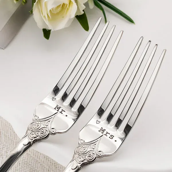 Personalized vintage wedding forks with laser engraving, set of 2
