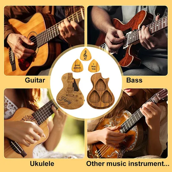 Personalized guitar pick with storage box