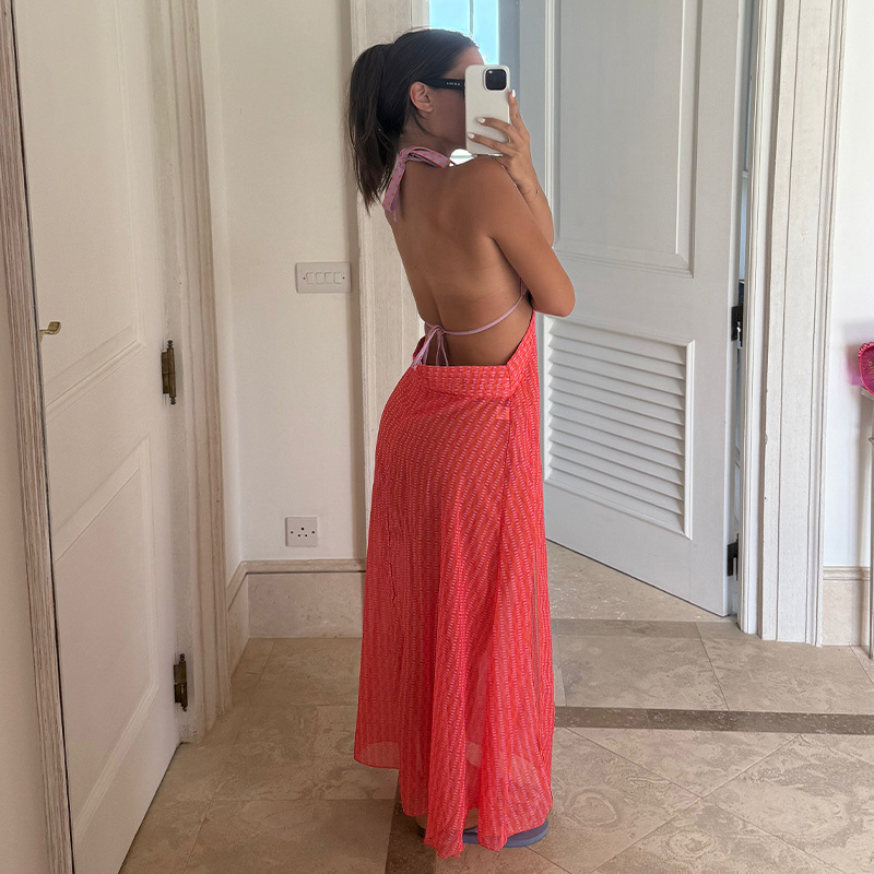 Backless tie-up bikini maxi dress