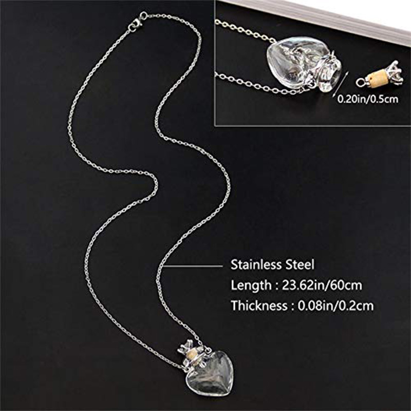 Heart-shaped necklace with crown-shaped wishing bottle
