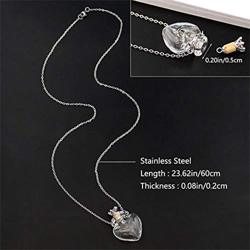 Heart-shaped necklace with crown-shaped wishing bottle
