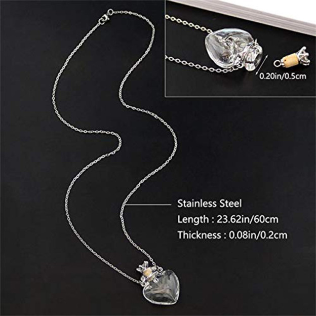 Heart-shaped necklace with crown-shaped wishing bottle