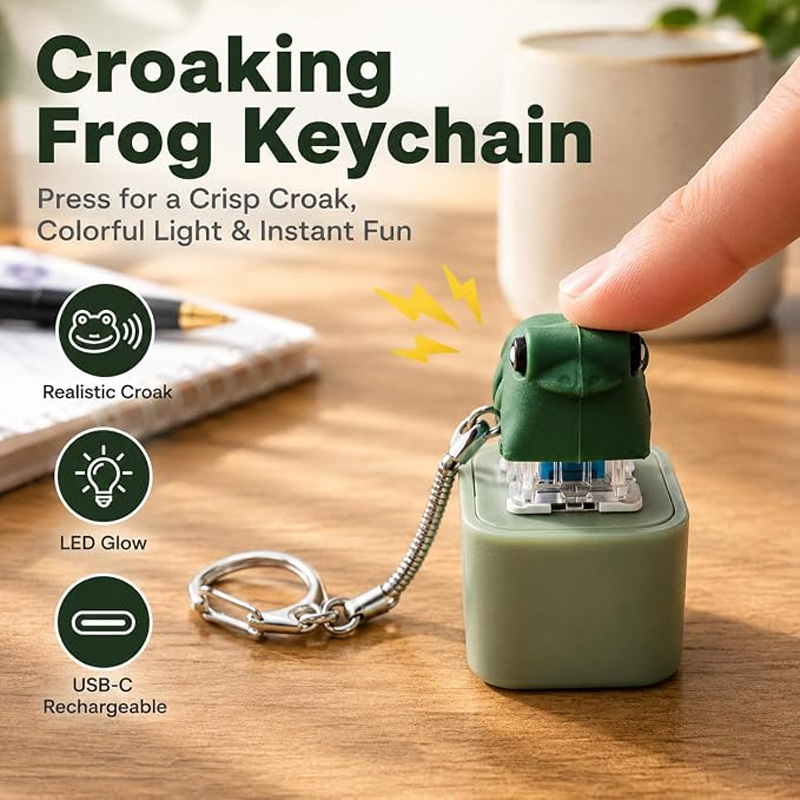 Frog-shaped stress-relieving button keychain