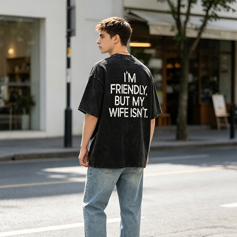 Funny Husband Slogan Back Print Vintage Washed Oversized T Shirt
