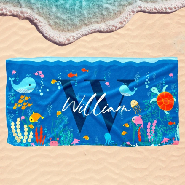 Personalized cute kids towels for summer and beach