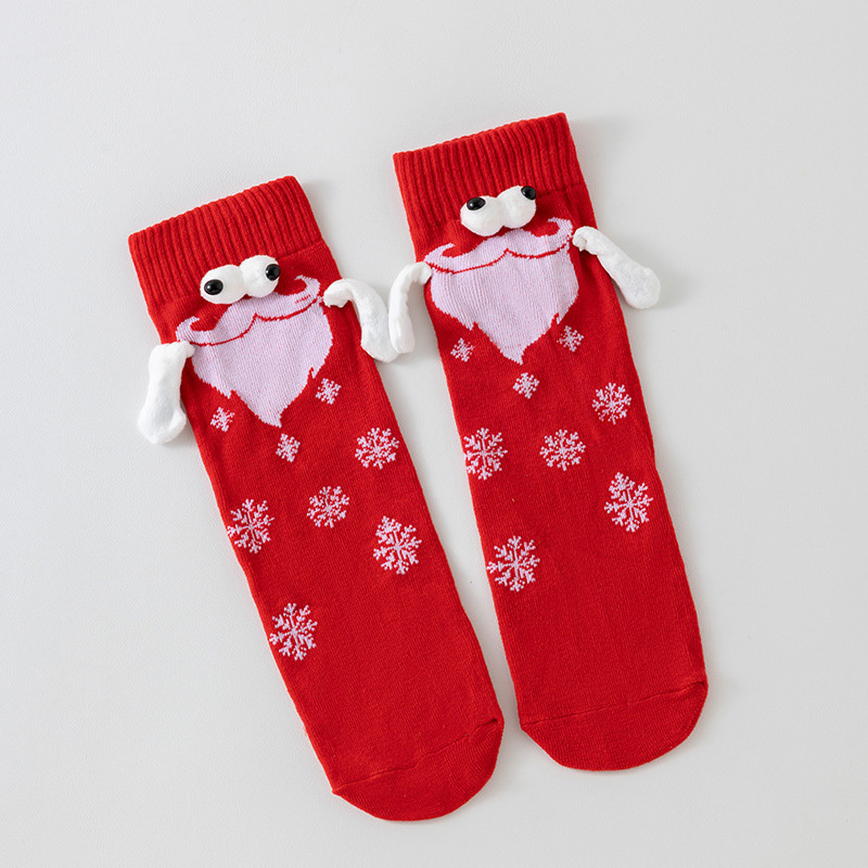 Christmas embroidered magnetic holding hands socks