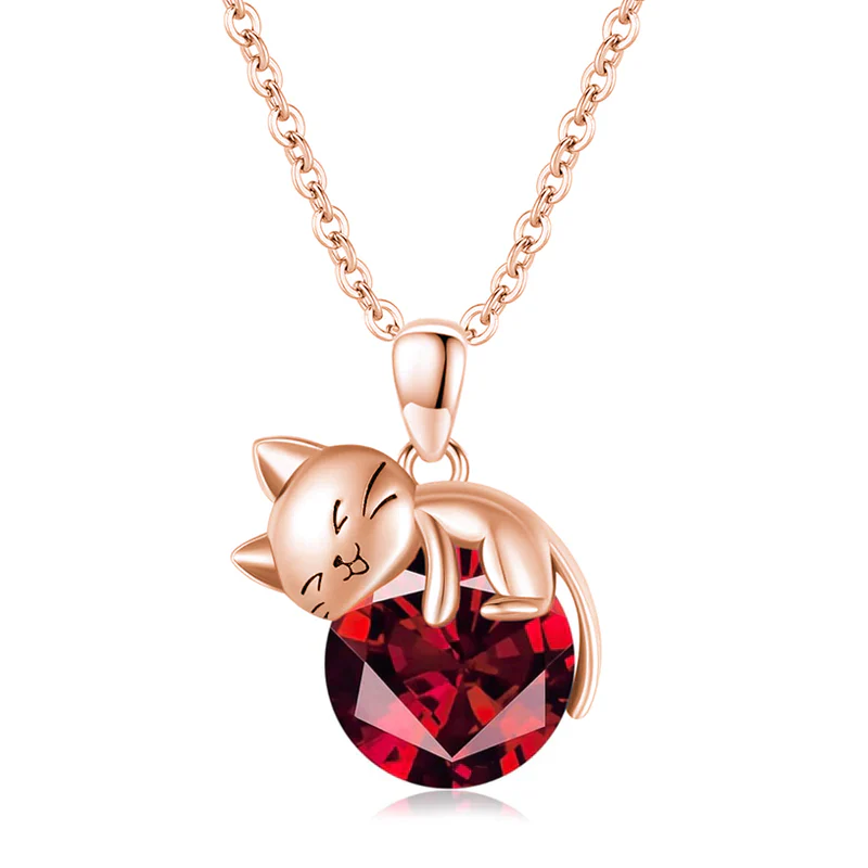 Cat pendant necklace with birthstone, gift for women, daughter and mother
