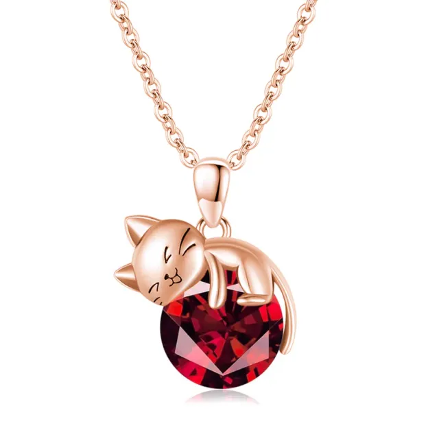 Cat pendant necklace with birthstone, gift for women, daughter and mother