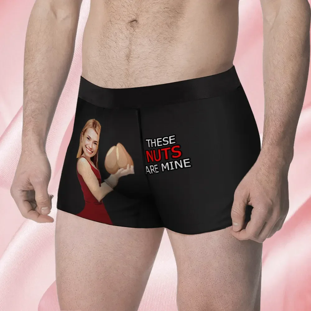 Father's Day Gifts Custom Face Men's Boxer These Nuts Are Mine Style Underwear, Birthday Gifts for Husband, Waistband Text Boxer Gift