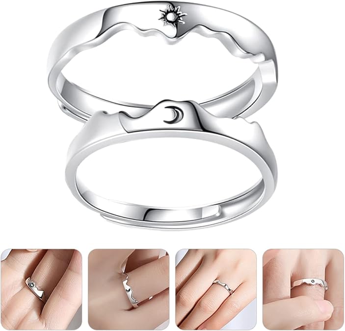 Sun, Moon, Mountains and Sea Couple Rings, a pair of open rings
