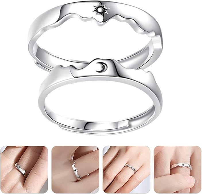 Sun, Moon, Mountains and Sea Couple Rings, a pair of open rings
