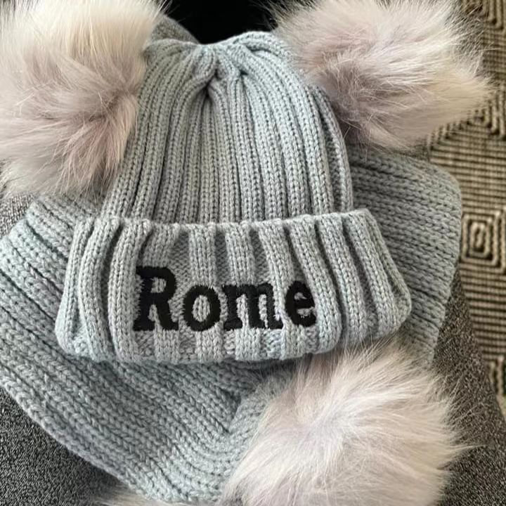 Personalized Embroidery Kid Pom Pom Hat and Scarf for Comfort & Unique 