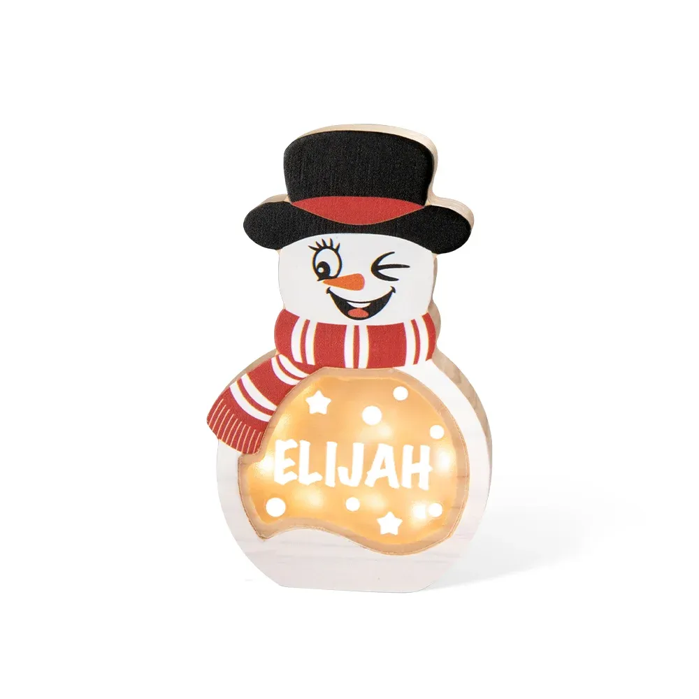 Personalized Snowman Wooden Decoration with LED Light Tabletop Winter Name Block Sign Holiday Party Supplies Christmas Gift for Family