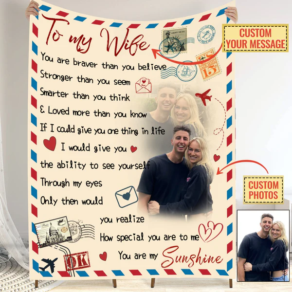 Personaliz To My Wife Blanket Custom Photo Blanket Valentine's Day Gift