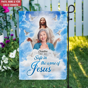 Safe In The Arms Of Jesus - Personalized Garden Flag, Memorial Gift, Sympathy Gift