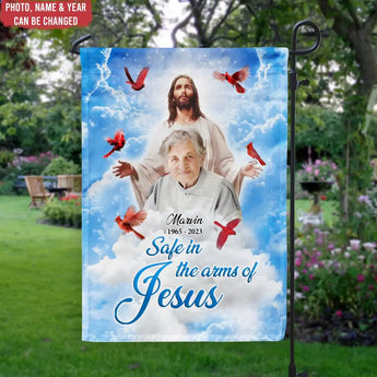 Safe In The Arms Of Jesus - Personalized Garden Flag, Memorial Gift, Sympathy Gift