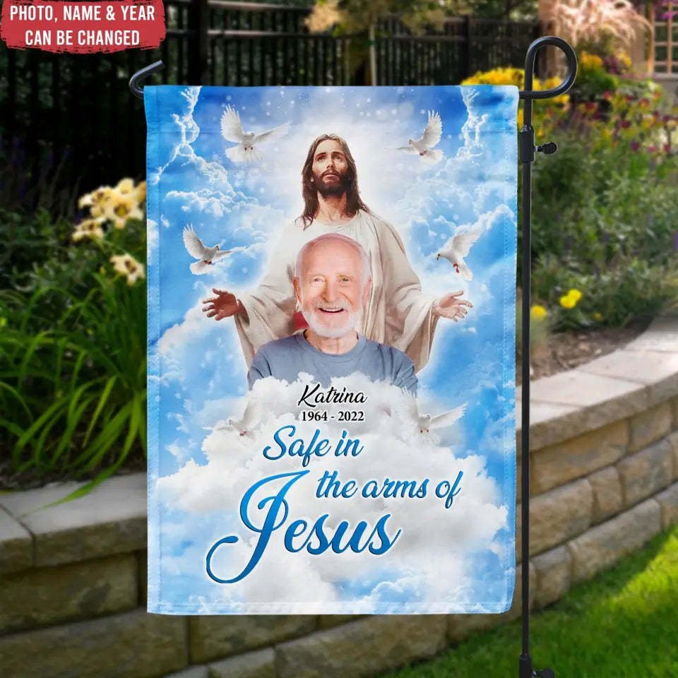 Safe In The Arms Of Jesus - Personalized Garden Flag, Memorial Gift, Sympathy Gift