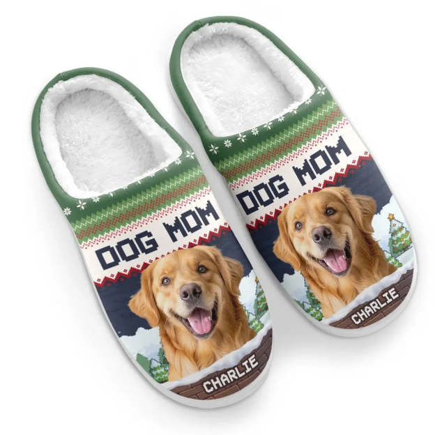 Custom Photo We Woof You A Merry Christmas - Dog & Cat Personalized Custom Fluffy Slippers - Christmas Gift For Pet Owners, Pet Lovers