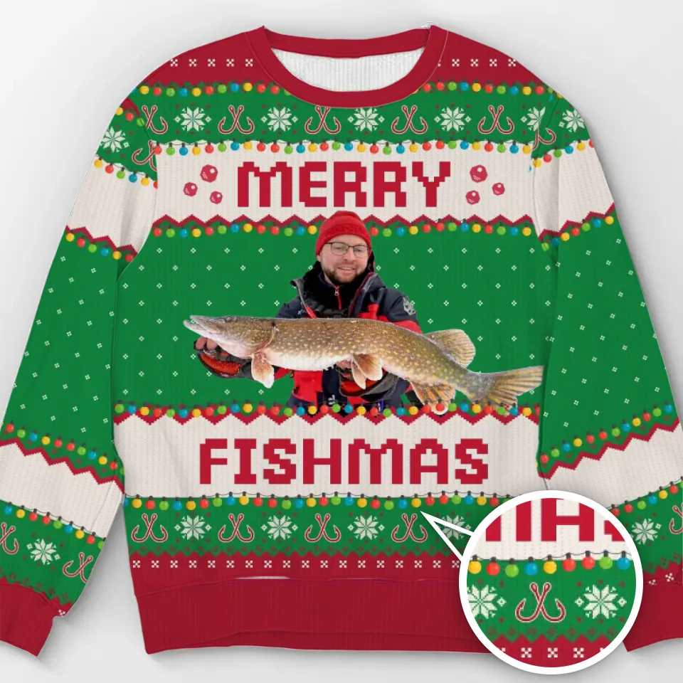 Custom Photo Fisherman - Fishing Personalized Custom Ugly Sweatshirt - Unisex Wool Jumper - Christmas Gift For Fishing Lovers