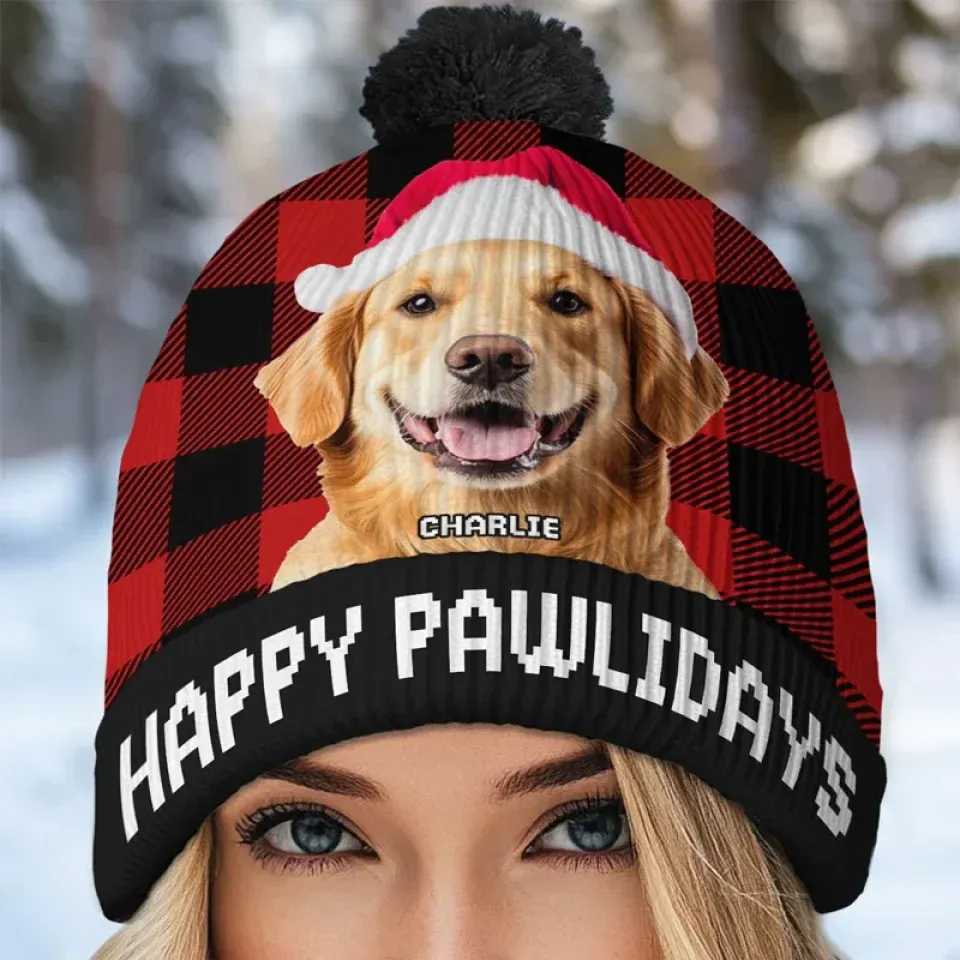 Custom Photo The Best Dog Dad Ever - Dog & Cat Personalized Custom Christmas Beanie Hat - Christmas Gift For Pet Owners, Pet Lovers
