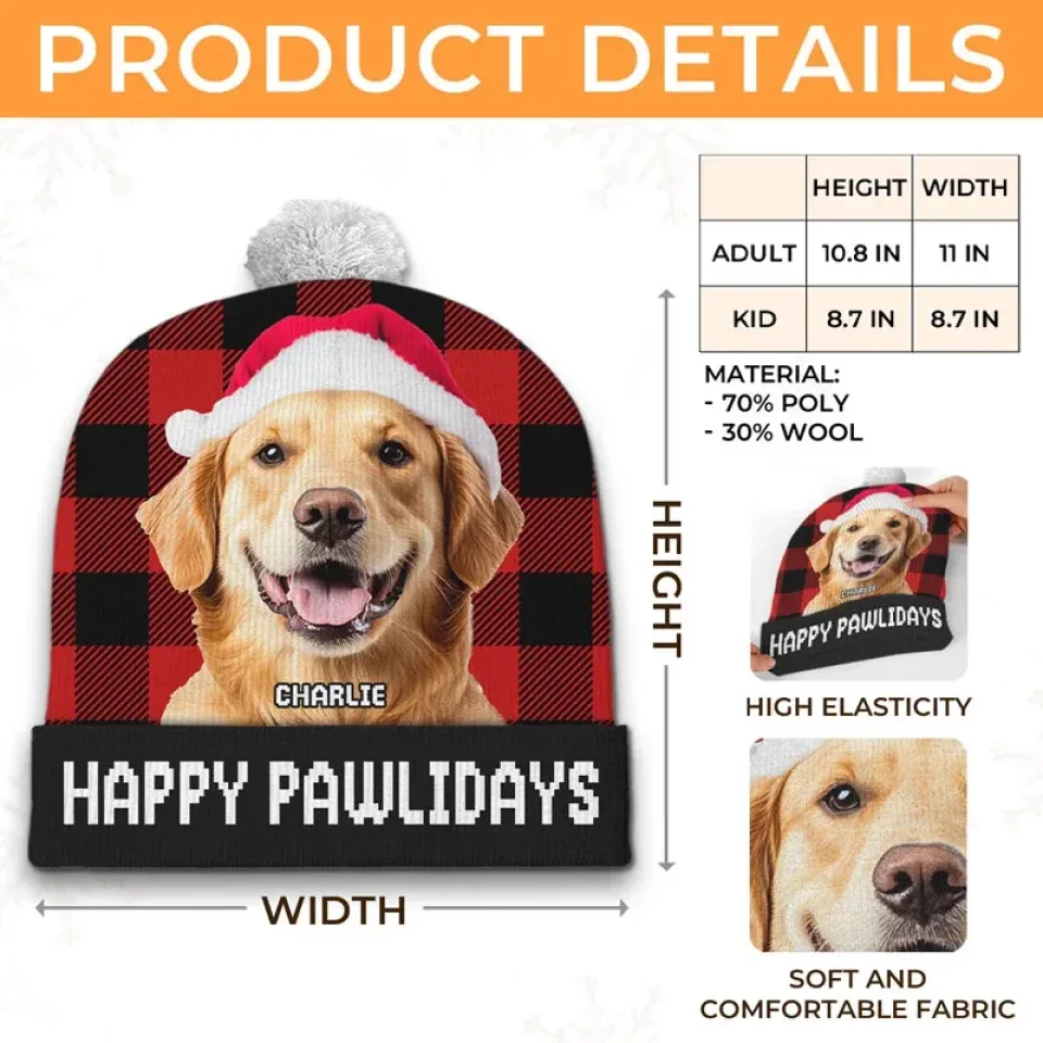 Custom Photo The Best Dog Dad Ever - Dog & Cat Personalized Custom Christmas Beanie Hat - Christmas Gift For Pet Owners, Pet Lovers