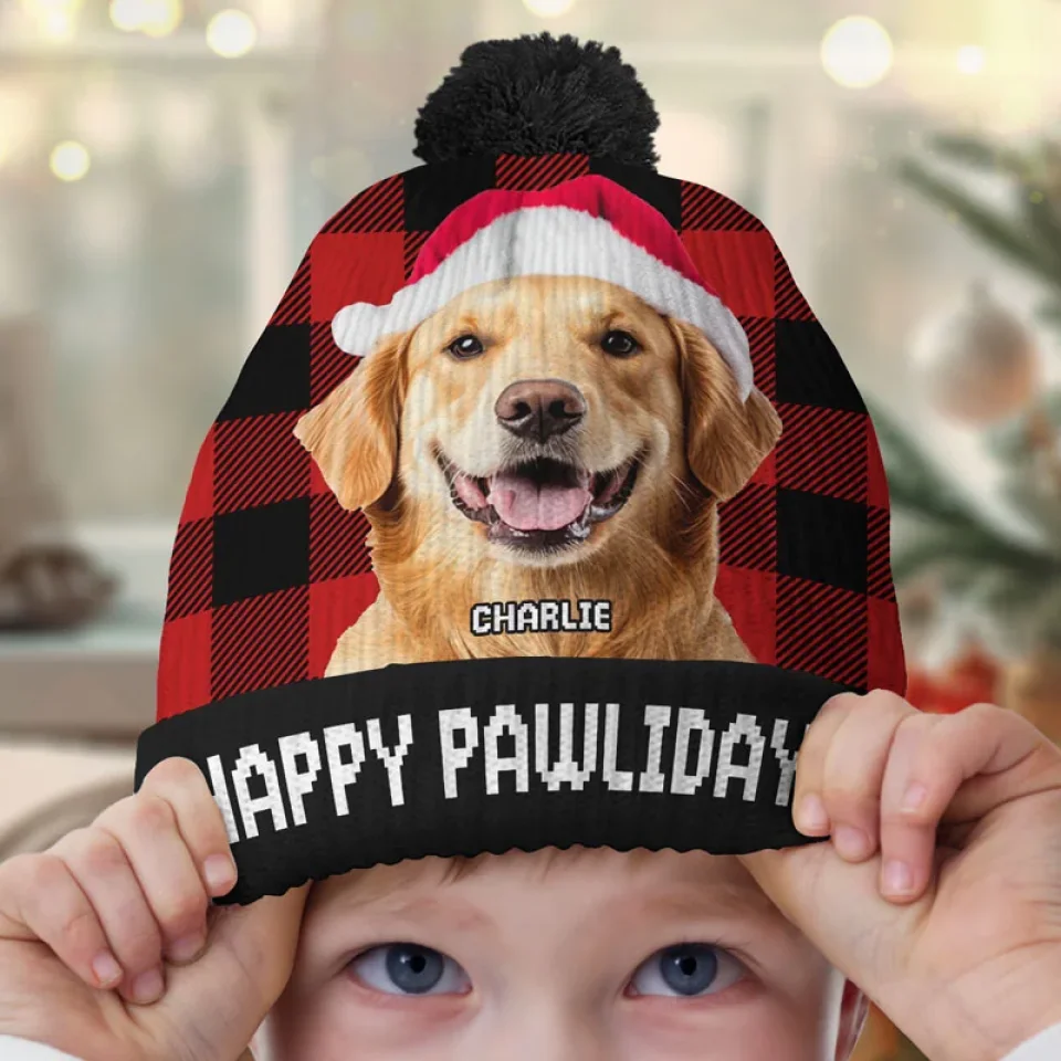 Custom Photo The Best Dog Dad Ever - Dog & Cat Personalized Custom Christmas Beanie Hat - Christmas Gift For Pet Owners, Pet Lovers