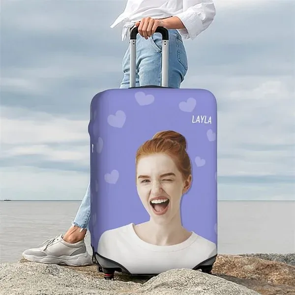 Personalized Character Photo Colorful Luggage Cover with Name Travel Accessories Gift for Travel Lover