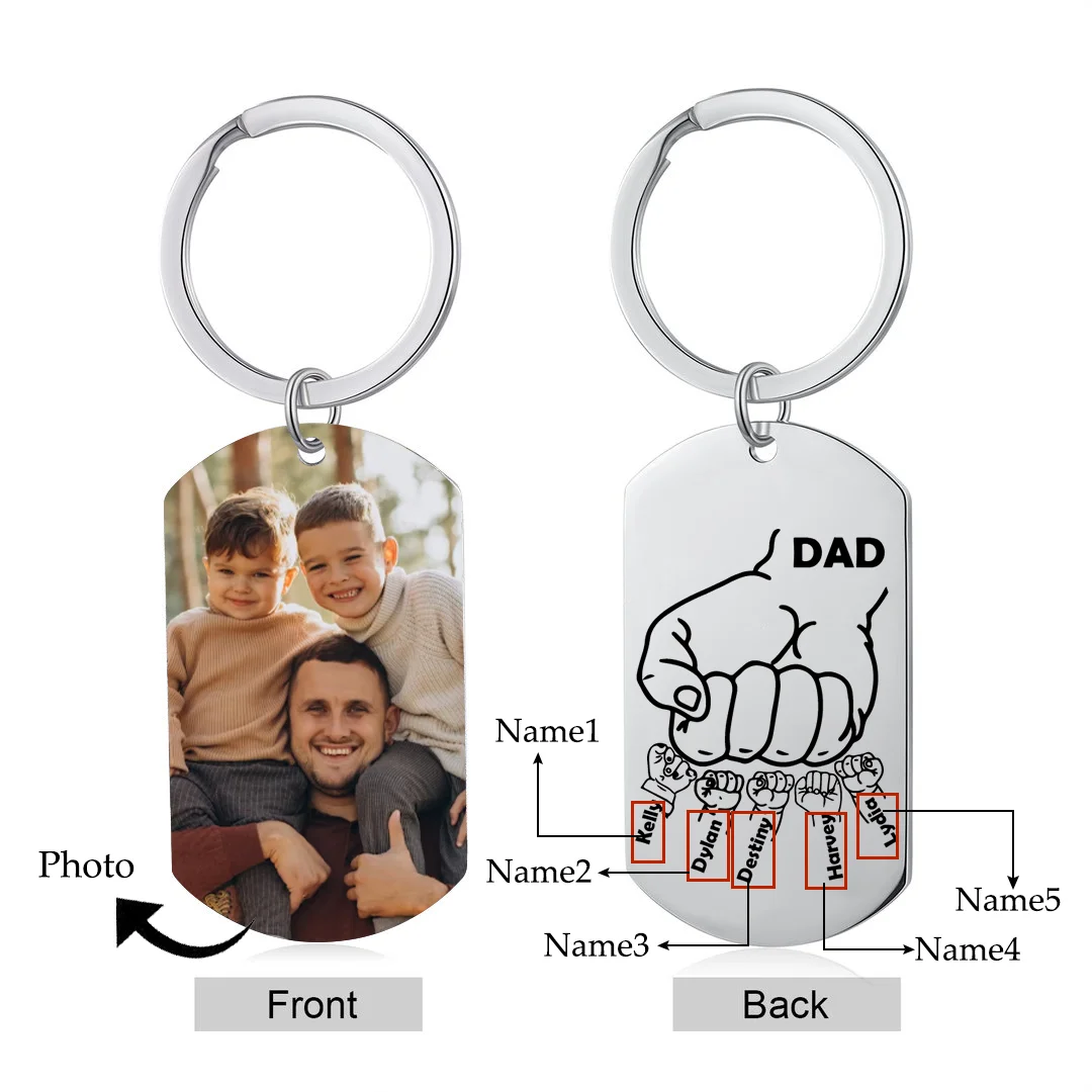 5 Names-Personalized Dad Photo Keychain Fist Keychain