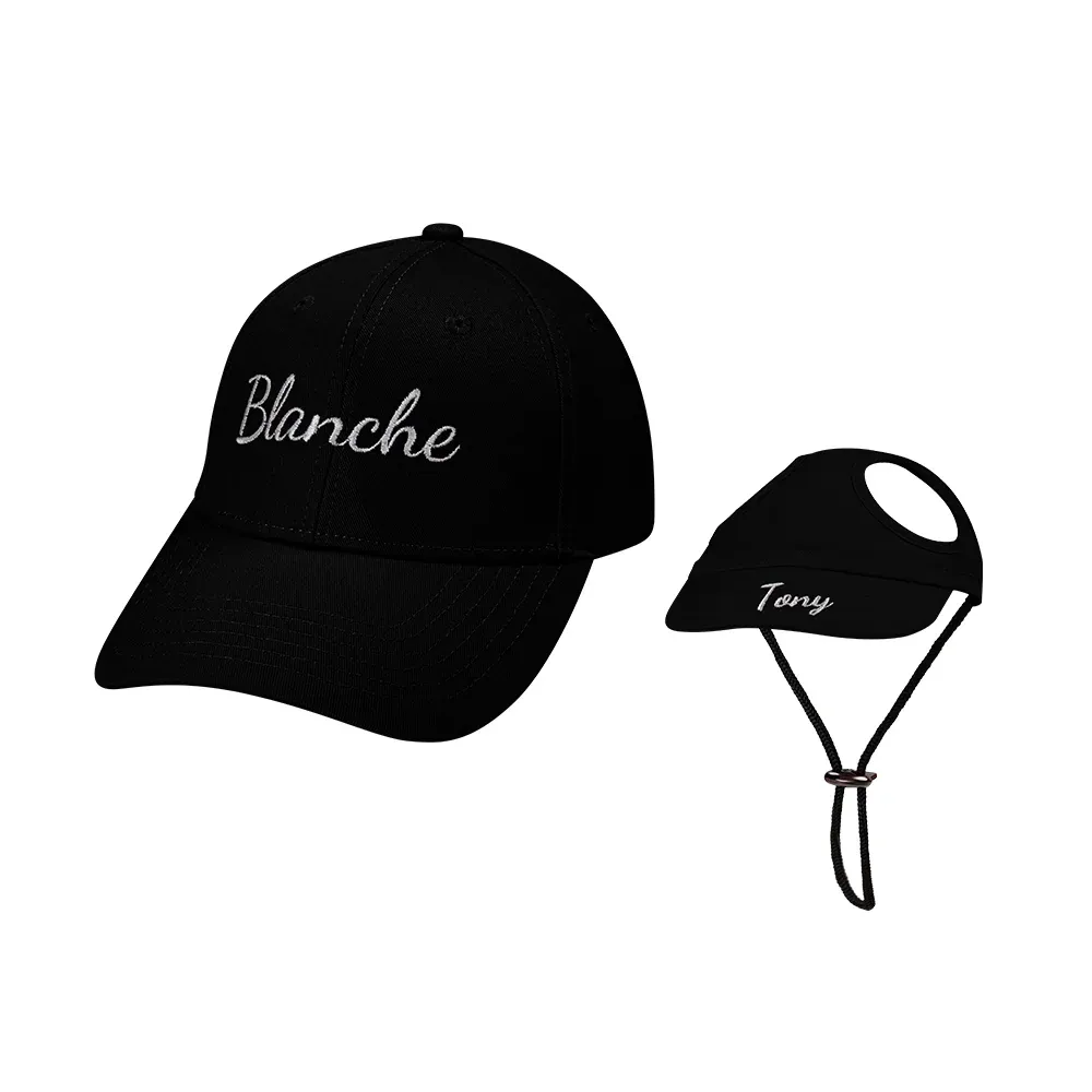 Personalized owner and dog embroidered name cap set, the perfect birth