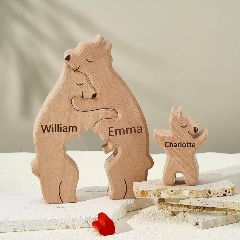 Personalized Wooden Bears Family, Bear Shaped Wood Puzzle with Custom Name- Gift for Mother's Day, Thanksgiving, Christmas