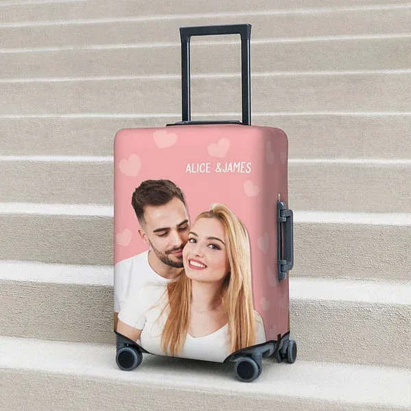 Personalized Character Photo Colorful Luggage Cover with Name Travel Accessories Gift for Travel Lover