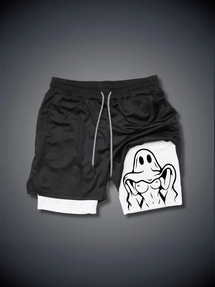 NAUGHTY GHOST SEXY BOOBS GRAPHIC PRINT GYM PERFORMANCE SHORTS