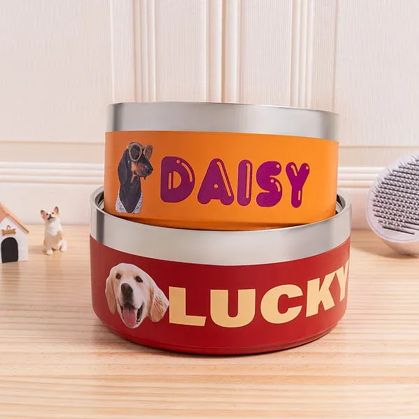 Personalized Pet Photo Food-grade Stainless Steel Non-slip Dog Cat Bowl Water Dish with Name Pet Feeding Supplies Birthday Gift for Pet Owners