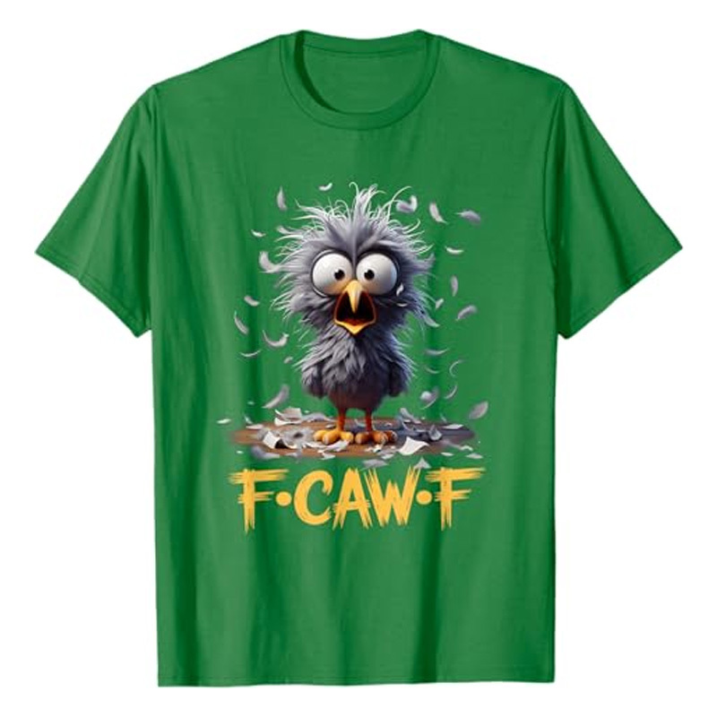 Round neck short-sleeved shirt with funny crow print