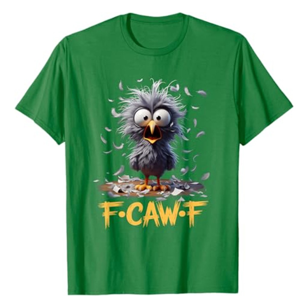 Round neck short-sleeved shirt with funny crow print