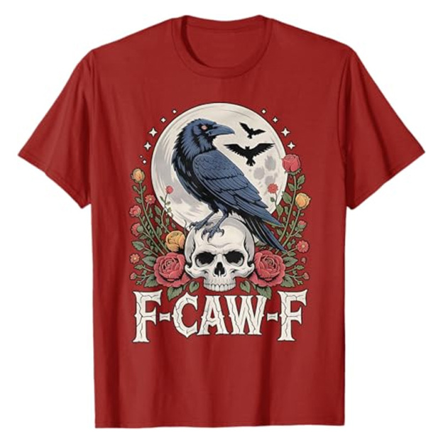 Round neck crow flower print short sleeves