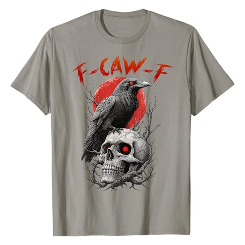 Round neck crow skull print short sleeves