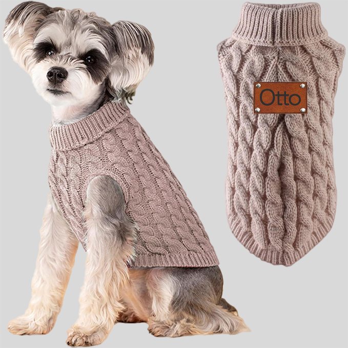 Personalised Name Leather Patch Pet Sweater