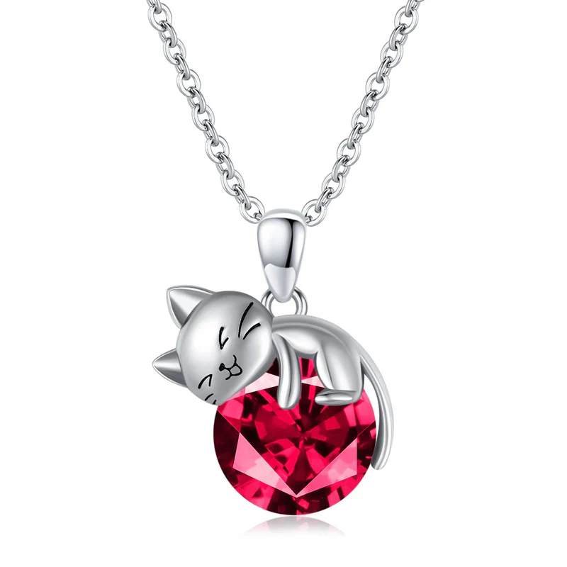 Cat pendant necklace with birthstone, gift for women, daughter and mother