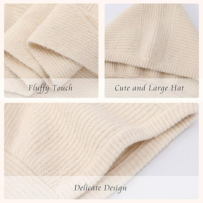 Thick knitted angled hood