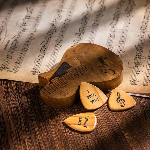 Personalized guitar pick with storage box