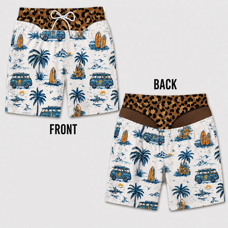 Quirky Visual Print Beach Shorts