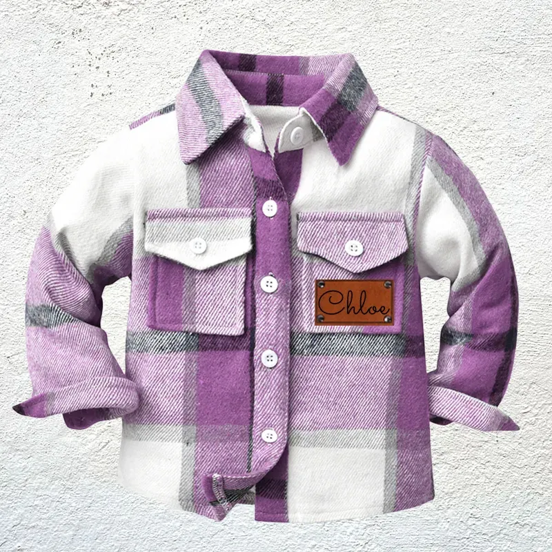Personalized Leather Patch Kids Flannel Jacket
