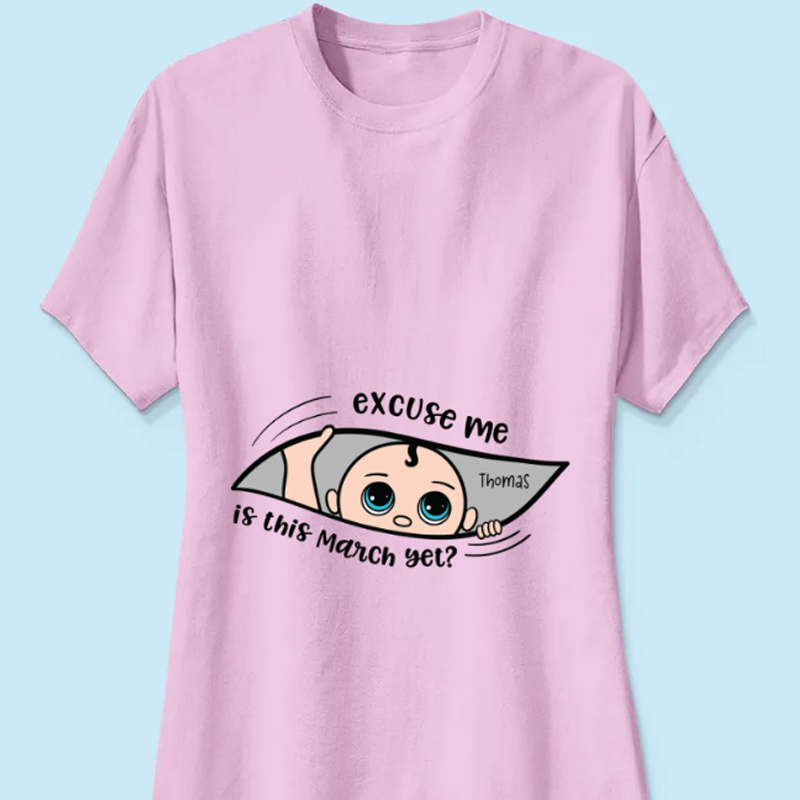 Personalized Maternity Shirt, Excuse Me Is It Yet, Pregnancy Announcement, Expecting Parents