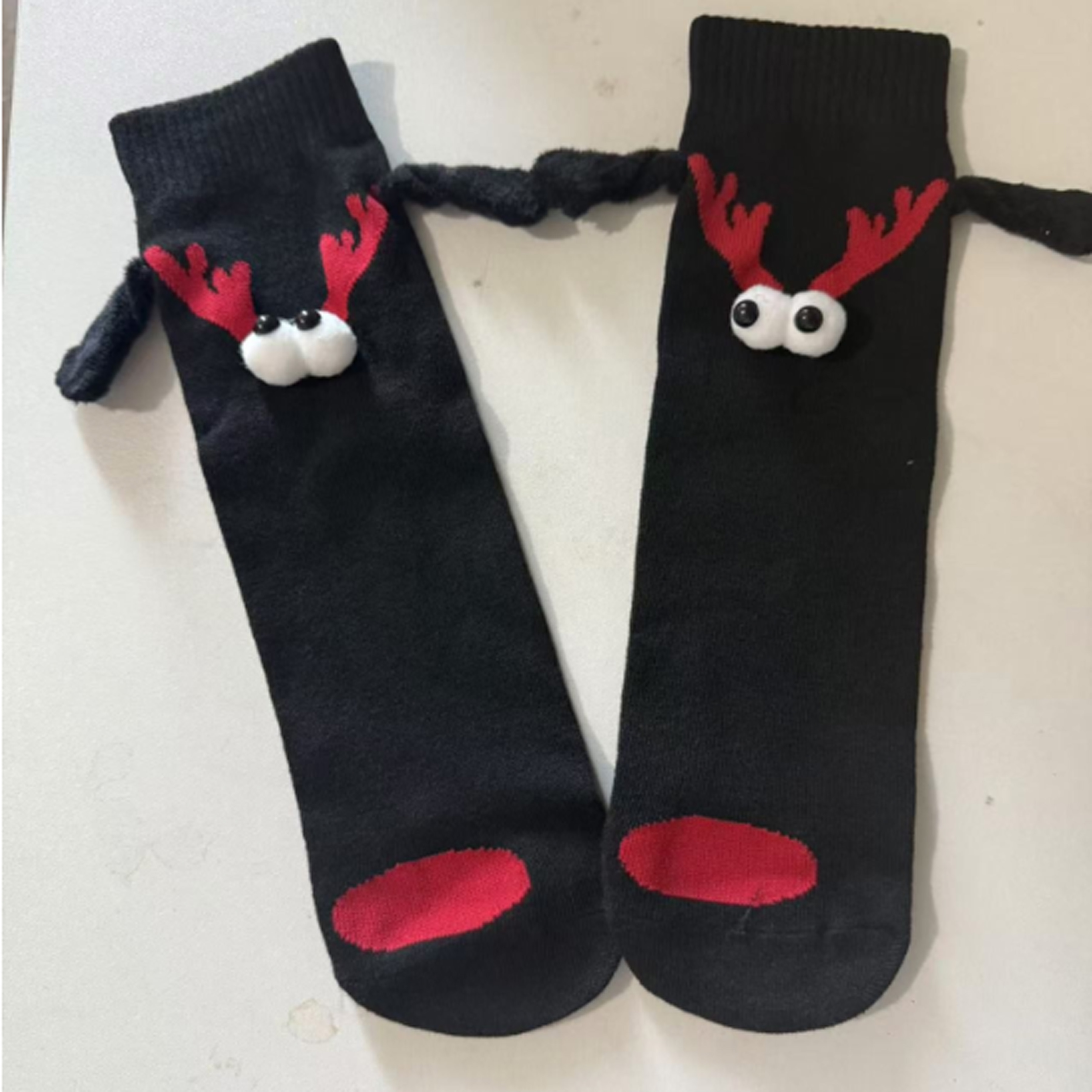 Christmas embroidered magnetic holding hands socks