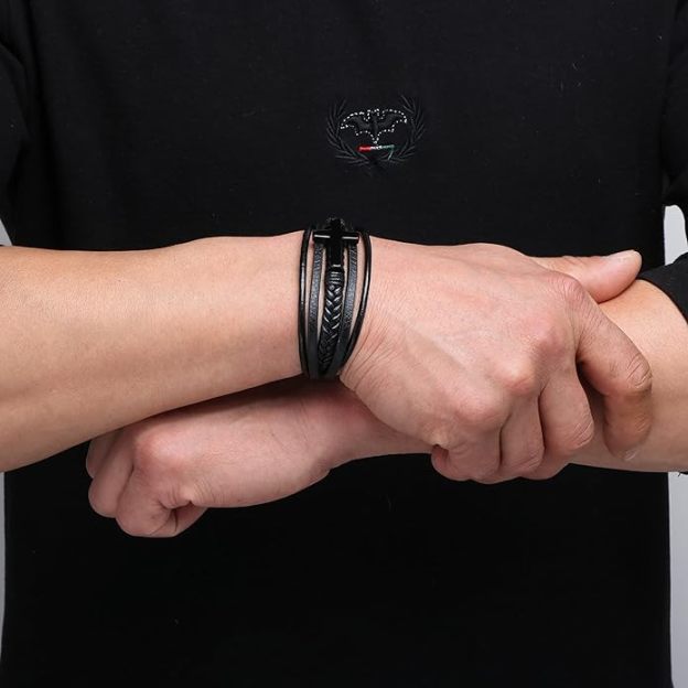 Love You Forever Cross Leather Bracelet For Husband