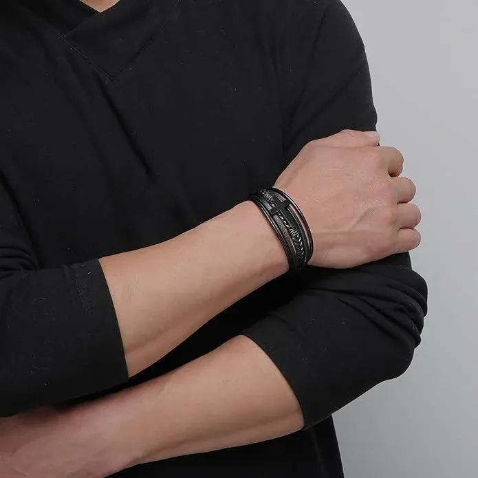 Love You Forever Cross Leather Bracelet For Husband