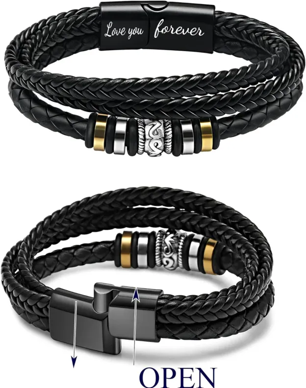 Mens Leather Bracelets Gifts for Husband